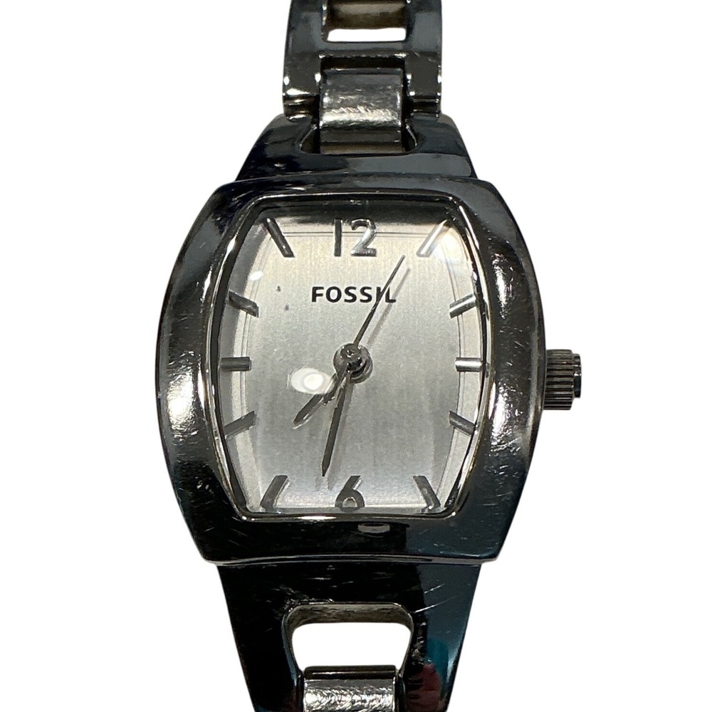 Fossil Women Silver Stainless Steel Tonneau‎ Link Bracelet Watch New Battery